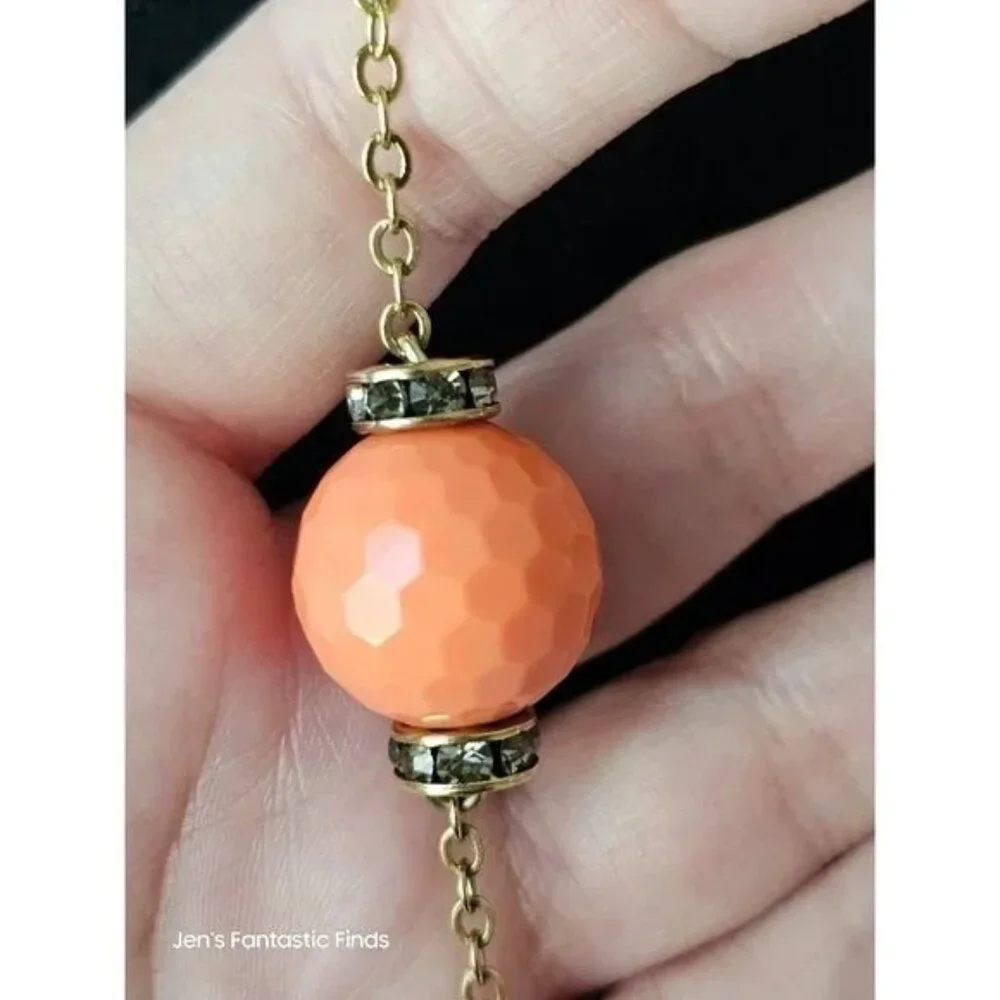 J. Crew Long Chain Faceted Rondelle Rhinestone Station Necklace‎ Peach Fizz